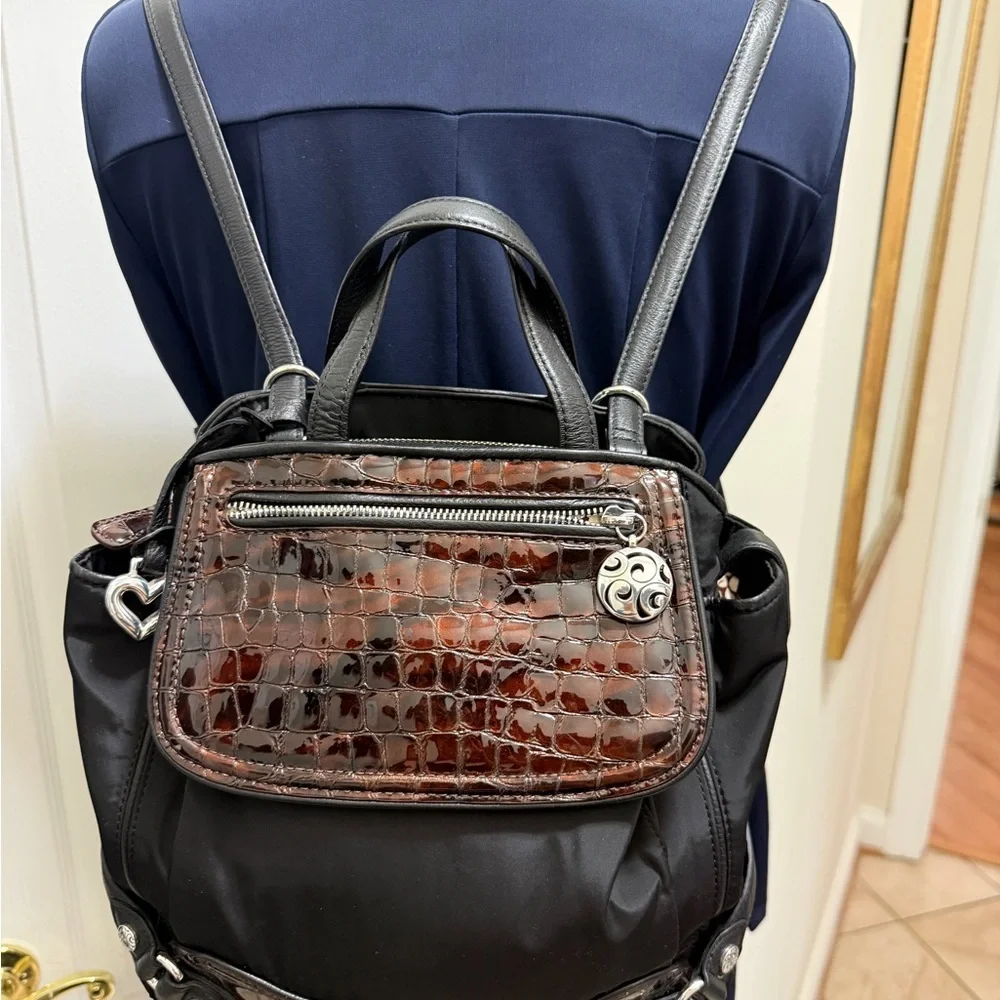 Black and Brown Men’s Convertible Backpack - Croc-Accent Nylon
